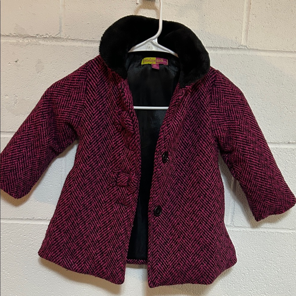 Chic Kids Pea Coat - Black and Pink Herringbone